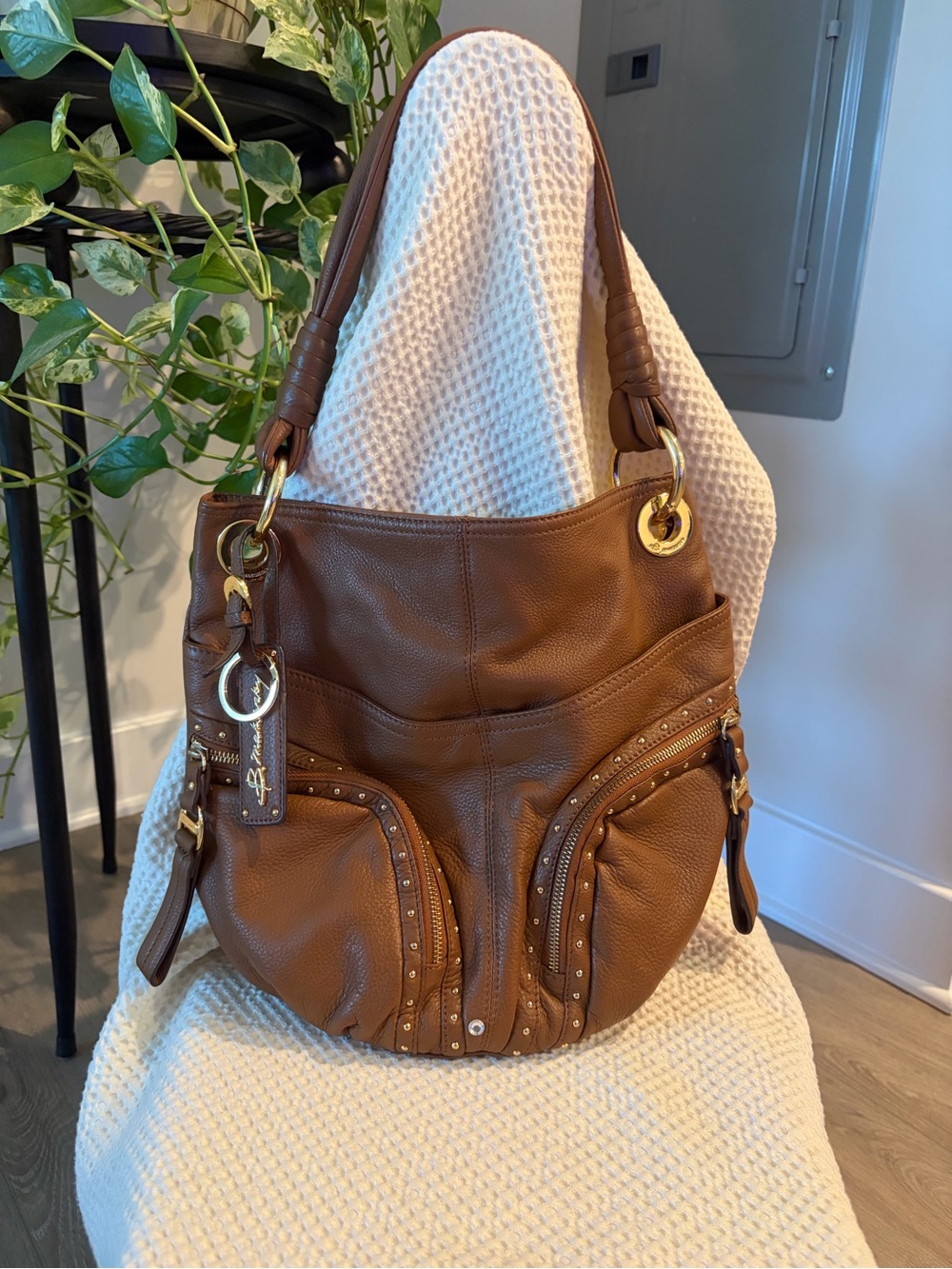 B Makowsky Leather Hobo Shoulder Bag